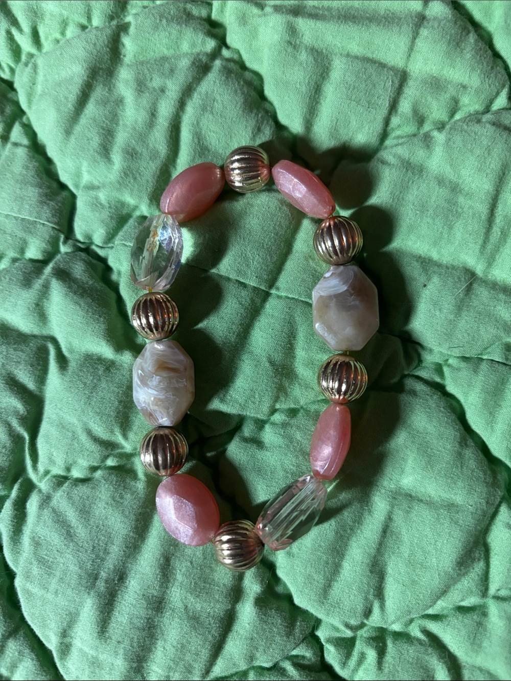Handcrafted Pink and Gold Beaded Stretch Bracelet